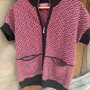 Geometric Patterned Pink and Black Women's Sweater